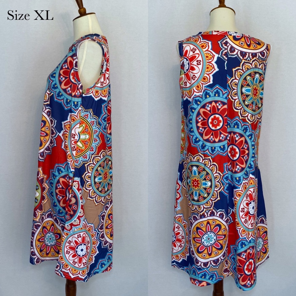 Boho Geometric Floral Sundress with Pockets - Picture 11 of 13